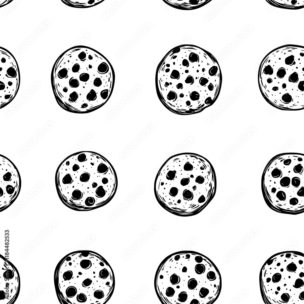 Collection of Chocolate chip cookie continuous icon pattern, Chocolate chip cookie vectorized artwork Collection of Chocolate chip cookie continuous icon pattern, Chocolate chip cookie vectorized artwork
