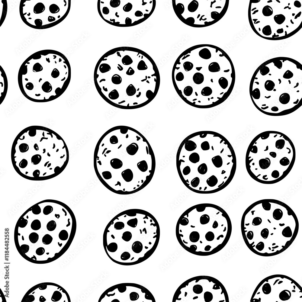 Chocolate chip cookie tiled design, Chocolate chip cookie repeating background illustration Chocolate chip cookie tiled design, Chocolate chip cookie repeating background illustration