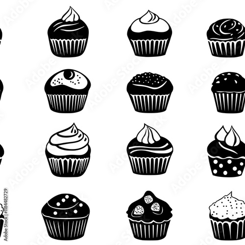 Collection of Chocolate Muffin continuous icon pattern, Chocolate Muffin vectorized artwork