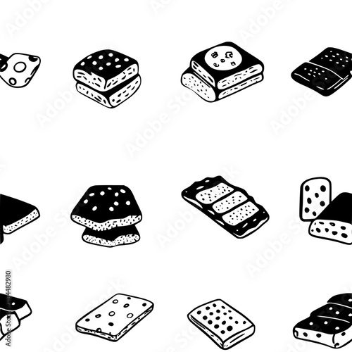 Collection of Crackers with Cheese continuous icon pattern, Crackers with Cheese vectorized artwork
