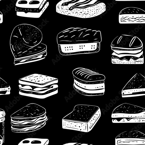Croque Monsieur tiled design, Croque Monsieur repeating background illustration