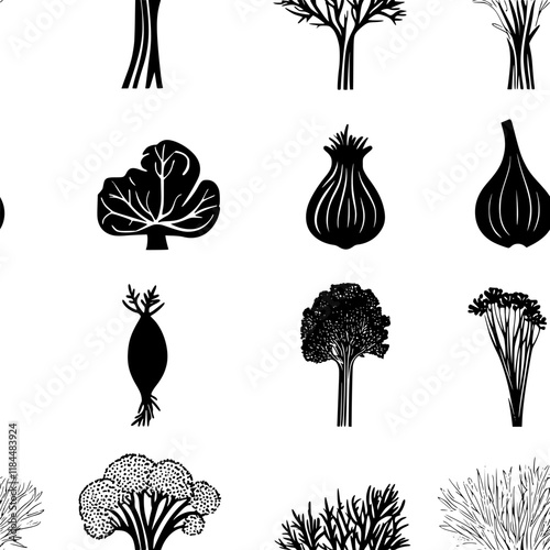 Collection of Fennel continuous icon pattern, Fennel vectorized artwork