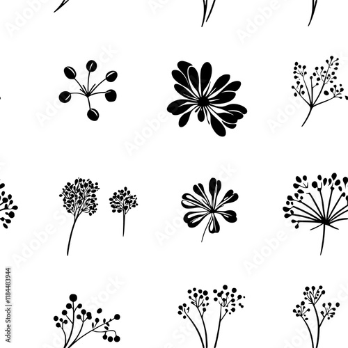 Collection of Fennel seeds continuous icon pattern, Fennel seeds vectorized artwork