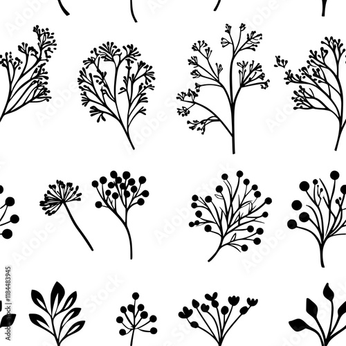 Fennel Fronds tiled design, Fennel Fronds repeating background illustration