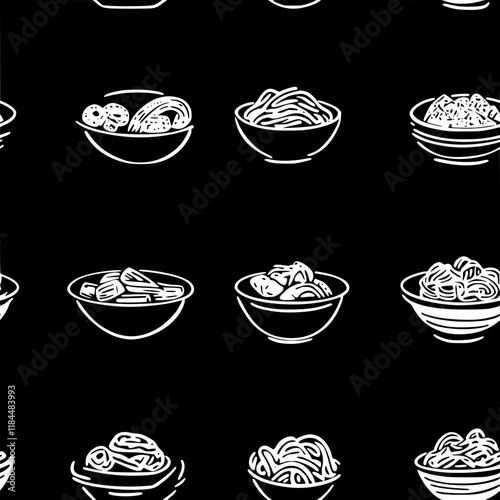 Fettuccine Alfredo tiled design, Fettuccine Alfredo repeating background illustration