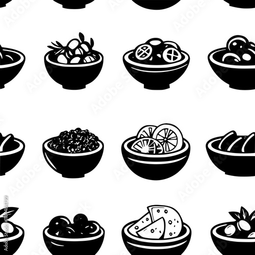 Greek salad with olives tiled design, Greek salad with olives repeating background illustration