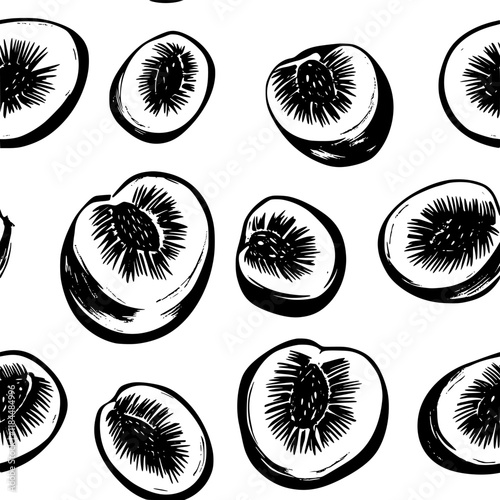 Grilled peaches tiled design, Grilled peaches repeating background illustration