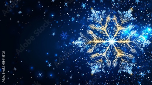 Beautiful snowflake design with a starry blue background for winter celebrations