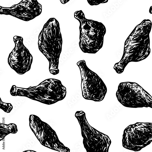 Collection of Jamaican Jerk Chicken continuous icon pattern, Jamaican Jerk Chicken vectorized artwork