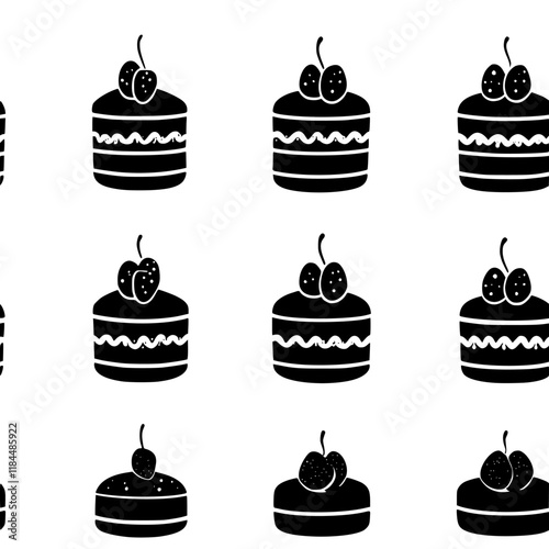 Collection of Linzer torte icons, Linzer torte vectorized seamless pattern