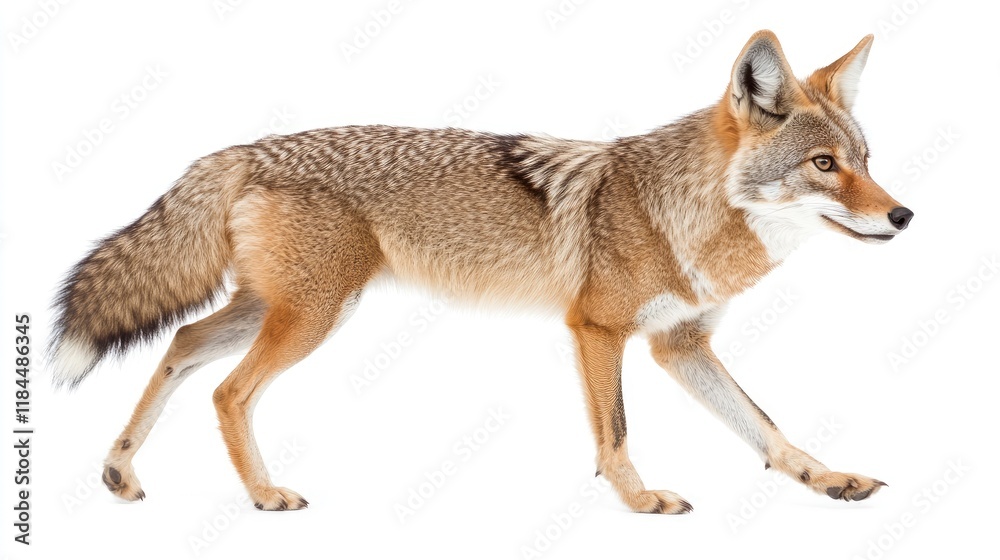 Fototapeta premium A coyote walking gracefully on a white background.