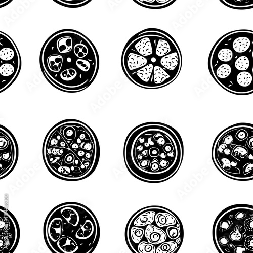 Collection of Mini Pizzas icons, Mini Pizzas vectorized seamless pattern