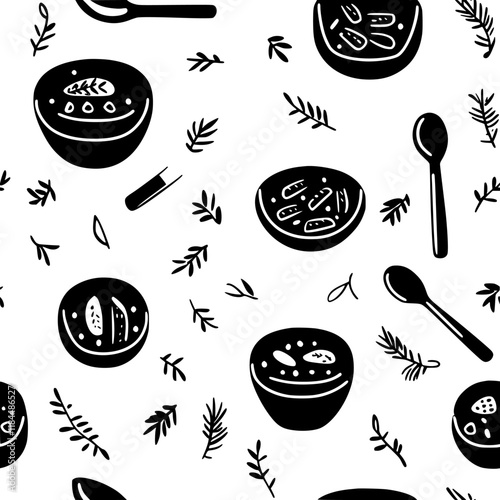 Collection of Mulligatawny Soup continuous icon pattern, Mulligatawny Soup vectorized artwork