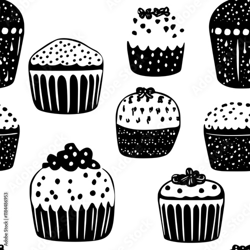 Collection of Panettone icons, Panettone vectorized seamless pattern