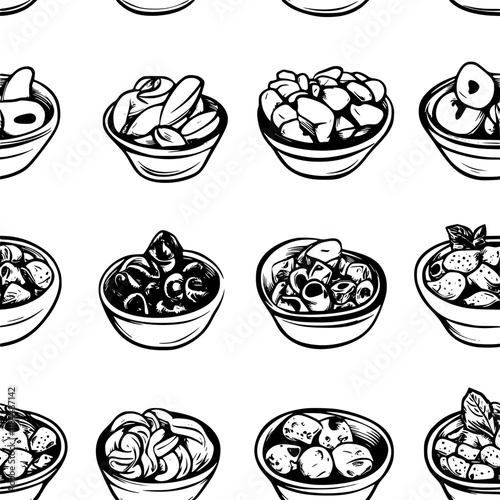 Collection of Pasta salad with Italian dressing icons, Pasta salad with Italian dressing vectorized seamless pattern
