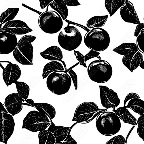 Collection of Persimmon icons, Persimmon vectorized seamless pattern