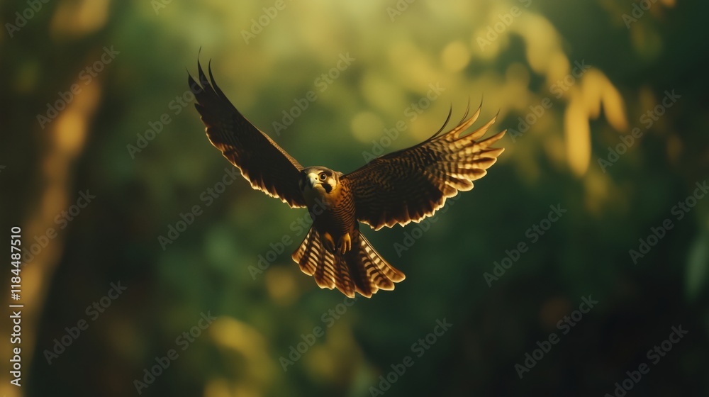 Fototapeta premium A Bird Flying in the Air With Its Wings Spread Wide - Generative AI