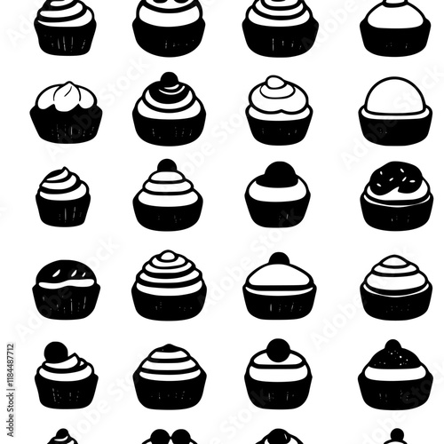 Collection of Profiteroles icons, Profiteroles vectorized seamless pattern