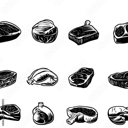 Roast beef tiled design, Roast beef repeating background illustration