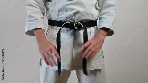 Unrecognizable martial arts master with a black belt.