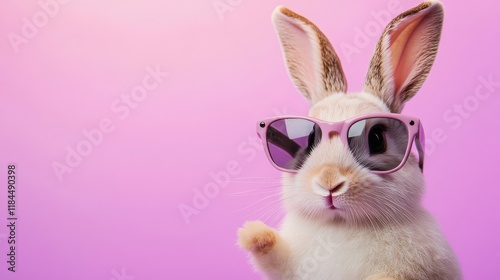 Cool Bunny in Pink Sunglasses: A Playful Pastel Portrait photo