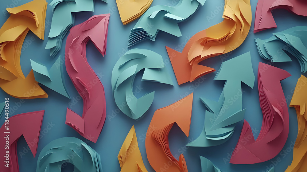 Naklejka premium Colorful Arrows Swirling, Abstract Background, Choice Concept, Business Decisions