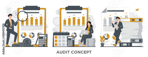 Auditing concept vector illustration Auditor, audit, project management, budget planning, financial report, accounting, statistics, 