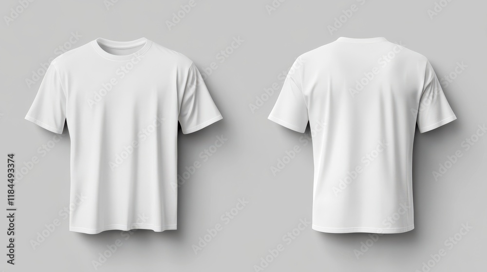 Fototapeta premium Blank White T-Shirt Mockup: Front and Back Views, Minimalist Style