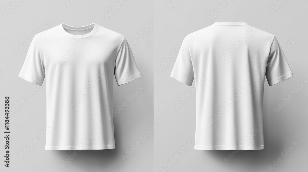 Fototapeta premium Simple White T-Shirt Mockup: Front and Back Views, Minimalist Style
