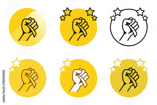 Icon collection showing hands holding awareness ribbons, symbolizing support, charity, and healthcare awareness, world cancer day icon set