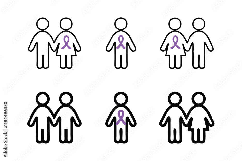 Collection of cancer ribbon and people icons, highlighting healthcare support, awareness, and solidarity, world cancer day icon set Collection of cancer ribbon and people icons, highlighting healthcare support, awareness, and solidarity, world cancer day icon set