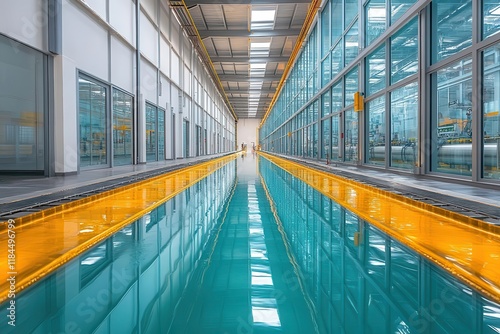 advanced glass manufacturing facility with automated production line showcasing industrialscale glass processing and quality control systems photo