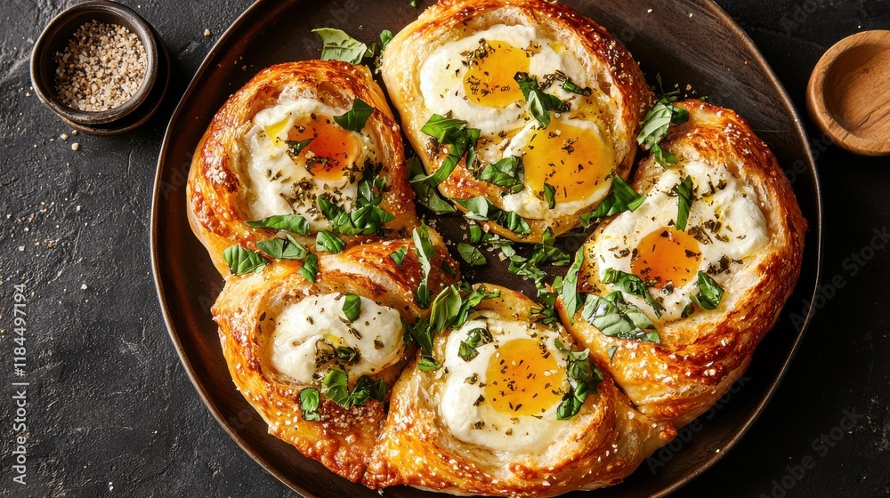 Rustic Fried Eggs on Toast with Fresh Herbs and Vegetables Rustic Fried Eggs on Toast with Fresh Herbs and Vegetables