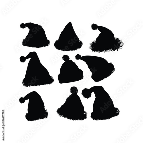 Doodle Santa Hats Silhouette set Clipart on a white Background