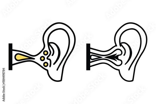 Educational line art diagrams of the human ear anatomy with a focus on internal structures and functional design for health and science materials