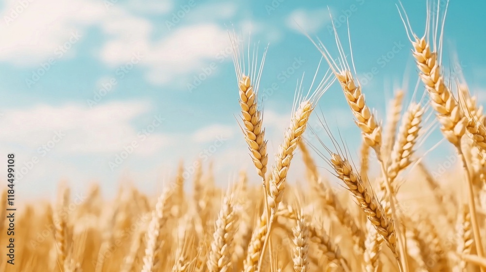 Golden Wheat Field Against Bright Blue Sky on Sunny Summer Day Golden Wheat Field Against Bright Blue Sky on Sunny Summer Day