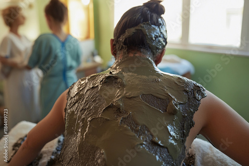 Mud therapy treatment taking place in a wellness center, emphasizing relaxation and skin rejuvenation