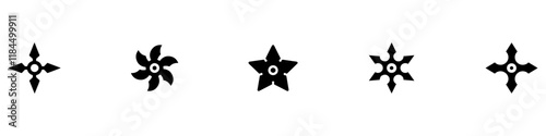 Set of ninja stars icons, Black vector silhouettes isolated on white background. EPS 10