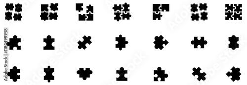Set of puzzle pieces isolated on white background. Jigsaw puzzle with pieces. Vector design templates. Business presentation concept. Vector illustration. EPS 10