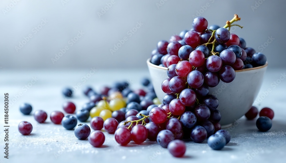 Fresh Red and Blue Grapes with Blueberries - Healthy Fruit Bowl