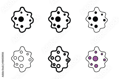 Minimalist cancer cell illustrations in yellow and black tones for medical, scientific, and educational purposes, world cancer day line art icon set
