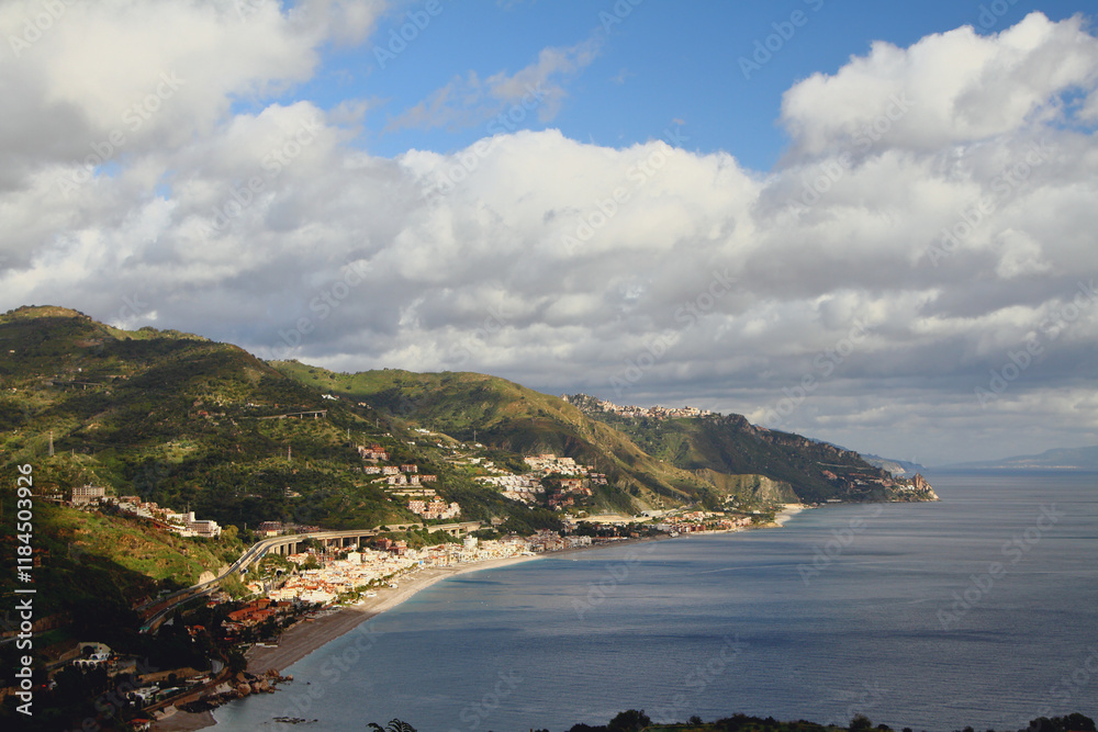 Coast on Taormina-Mazzeo section. Messina, Sicily, Italy