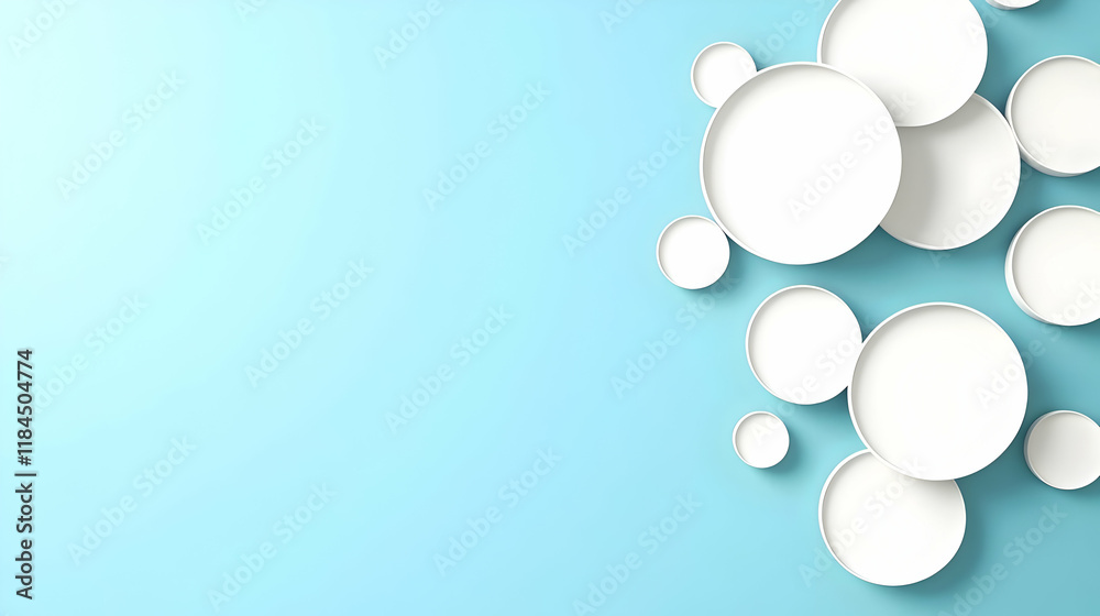 White circles on blue background; copy space; abstract design; website banner; modern design White circles on blue background; copy space; abstract design; website banner; modern design