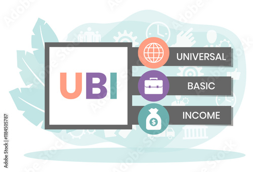 UBI - Universal Basic Income acronym. business concept background. vector illustration concept with keywords and icons. lettering illustration with icons for web banner, flyer, landing page