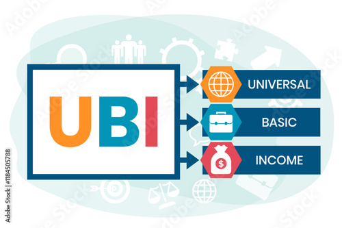 UBI - Universal Basic Income acronym. business concept background. vector illustration concept with keywords and icons. lettering illustration with icons for web banner, flyer, landing page