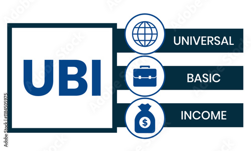 UBI - Universal Basic Income acronym. business concept background. vector illustration concept with keywords and icons. lettering illustration with icons for web banner, flyer, landing page