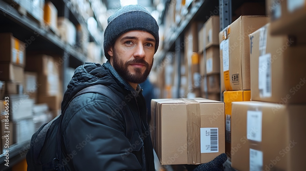Courier delivering packages, showing the end-to-end process of an online retail business Courier delivering packages, showing the end-to-end process of an online retail business