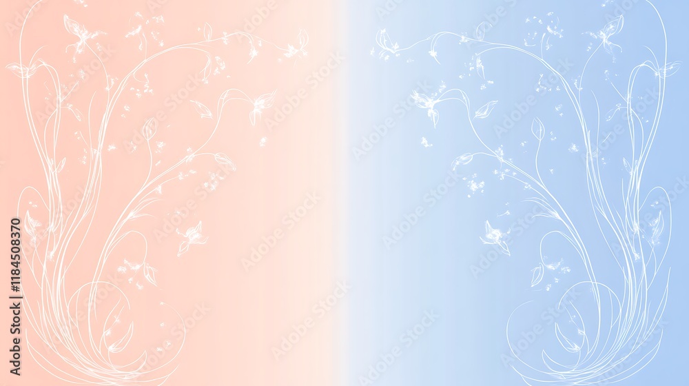 Delicate white floral designs on pastel pink and blue background Delicate white floral designs on pastel pink and blue background