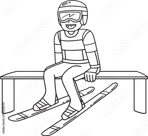 Male Ski Jumper Taking Position Isolated Coloring 