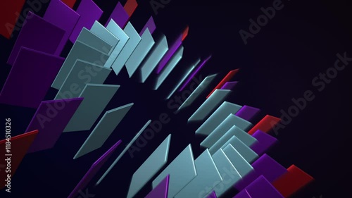 Abstract technology background rotating glowing 3d rectangles around their axis